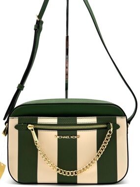 Michael Kors Large EW Zip Chain Xbody Crossbody Bag Fern Green Multi